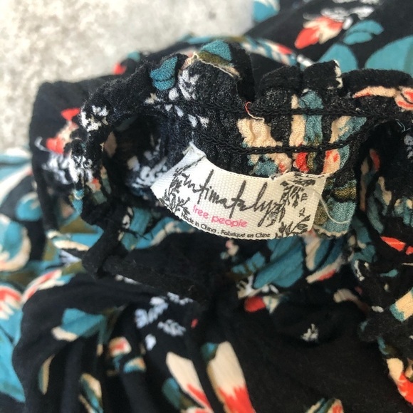 Free People Jolene Black Floral Print Tie Back Ruffle Trim Mini Slip EUC Size XS - Picture 7 of 11